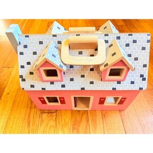 Melissa & Doug Fold & Go Wooden Dollhouse Portable Pink Blue Playhouse 3701